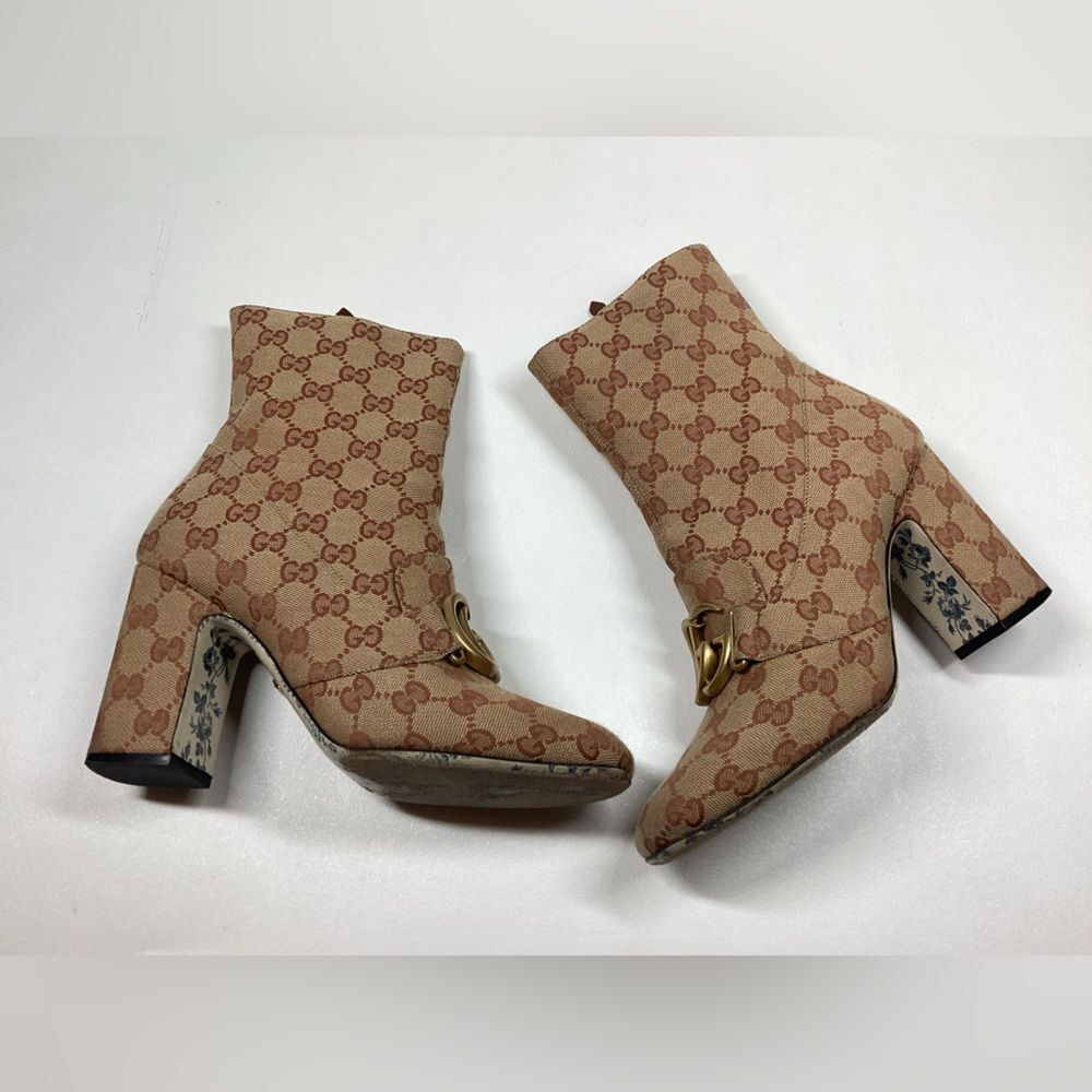 Gucci GG Monogram Victoire 95mm Ankle Boots Beige Ruggine Rust Size EU 39 - Picture 6 of 17